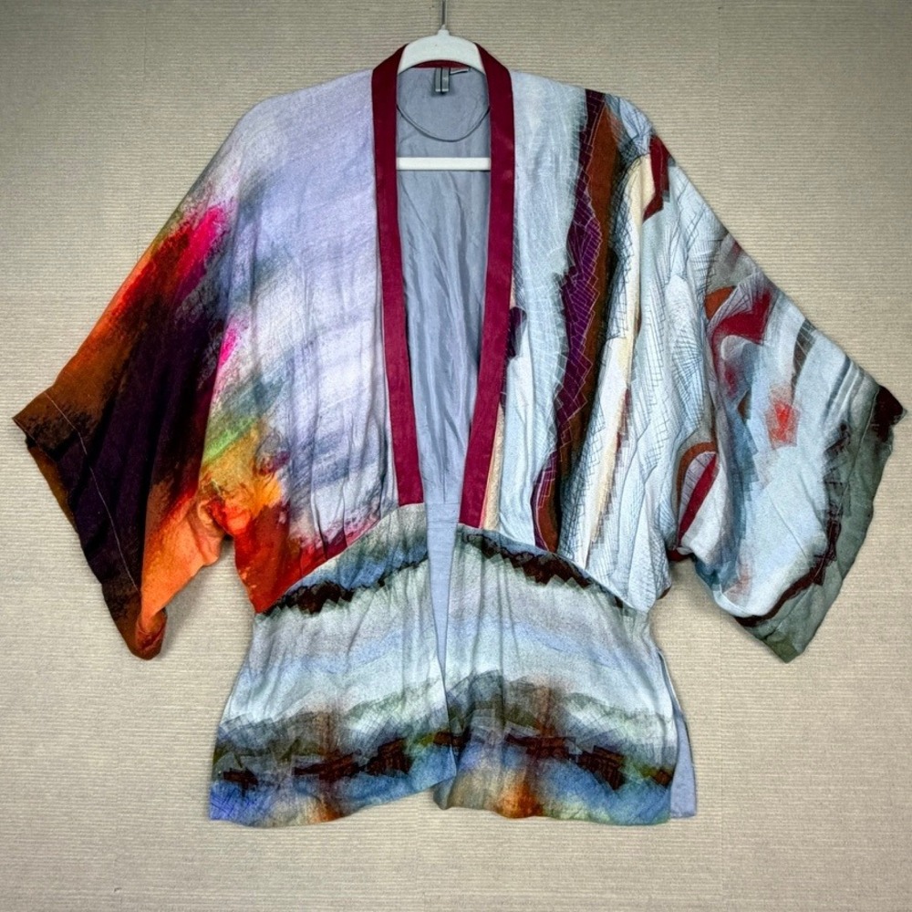 Blank London Abstract Print Kimono Duster Jacket Multi-Color Viscose Small